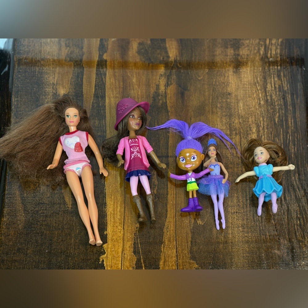 Mini Doll Cake Topper Lot Disney + Fashion Dolls Mixed Set of 5 Small Toys Pink